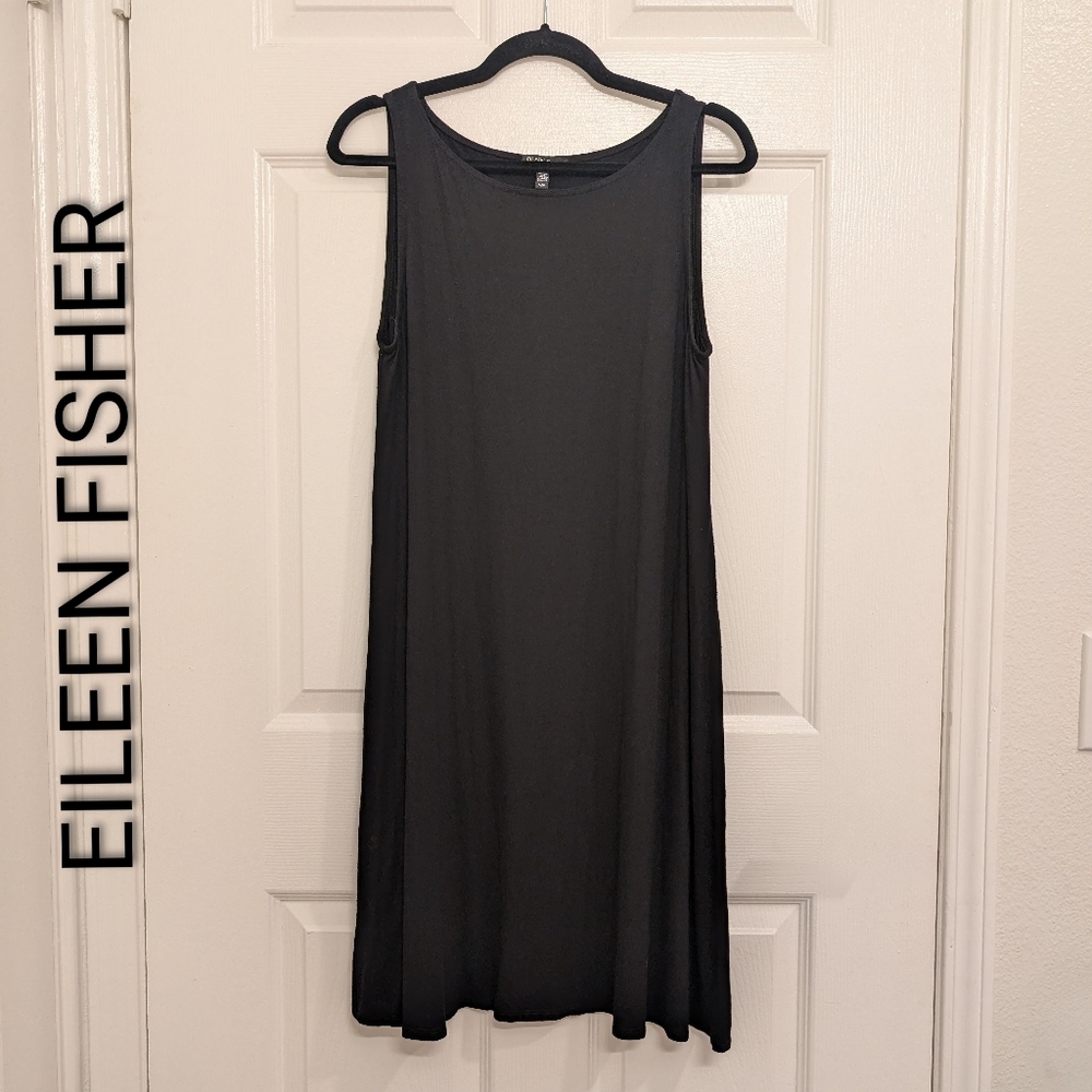 EILEEN FISHER Stretch-Jersey Crewneck Sleeveless Midi Dress Black Basic size M